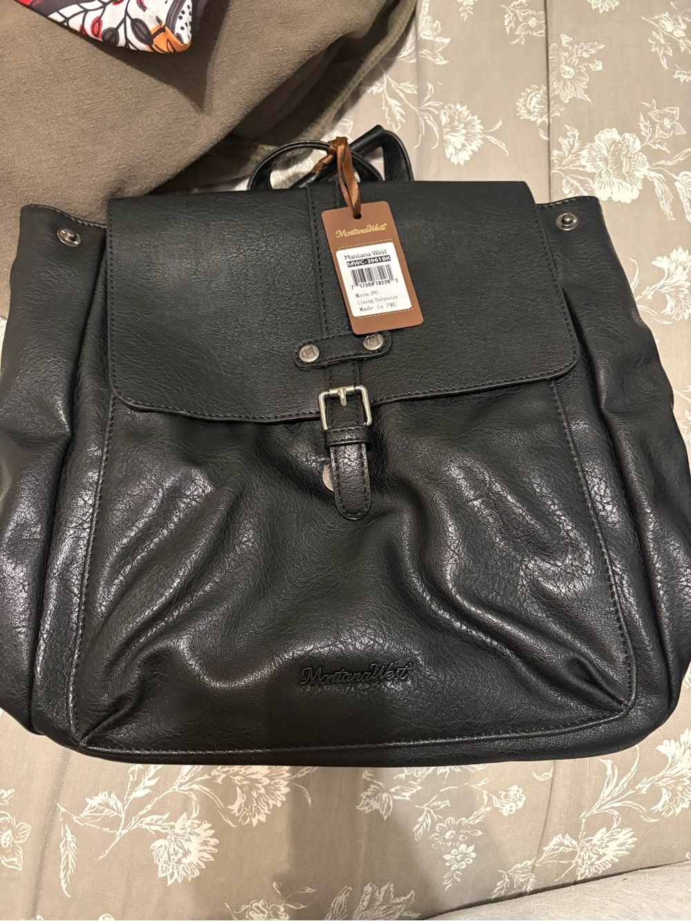 Montana West Black Faux Leather Backpack with Buckle Flap